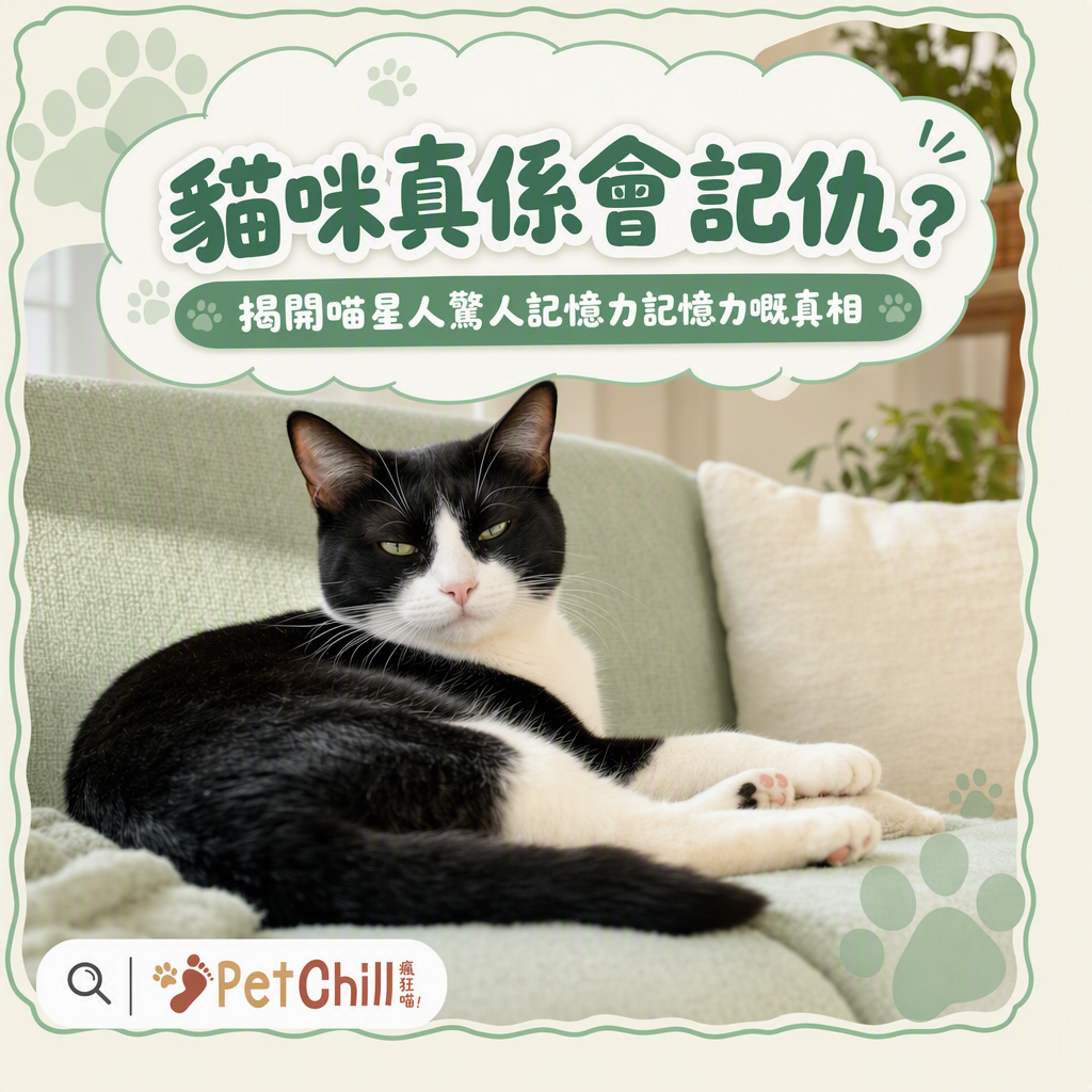 一隻黑白 tuxedo 貓咪側躺沙發,露出神秘微瞇眼表情