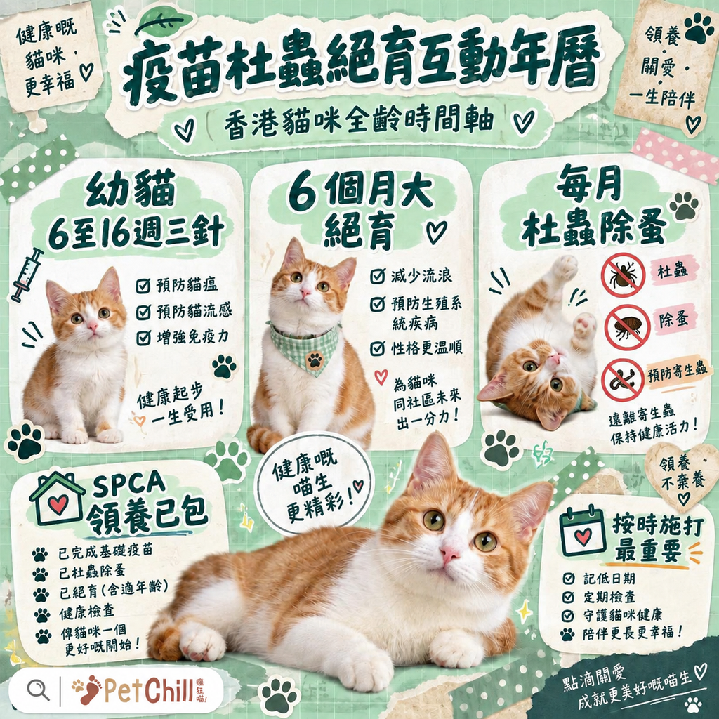 香港貓咪疫苗杜蟲絕育互動年曆:全齡時間軸