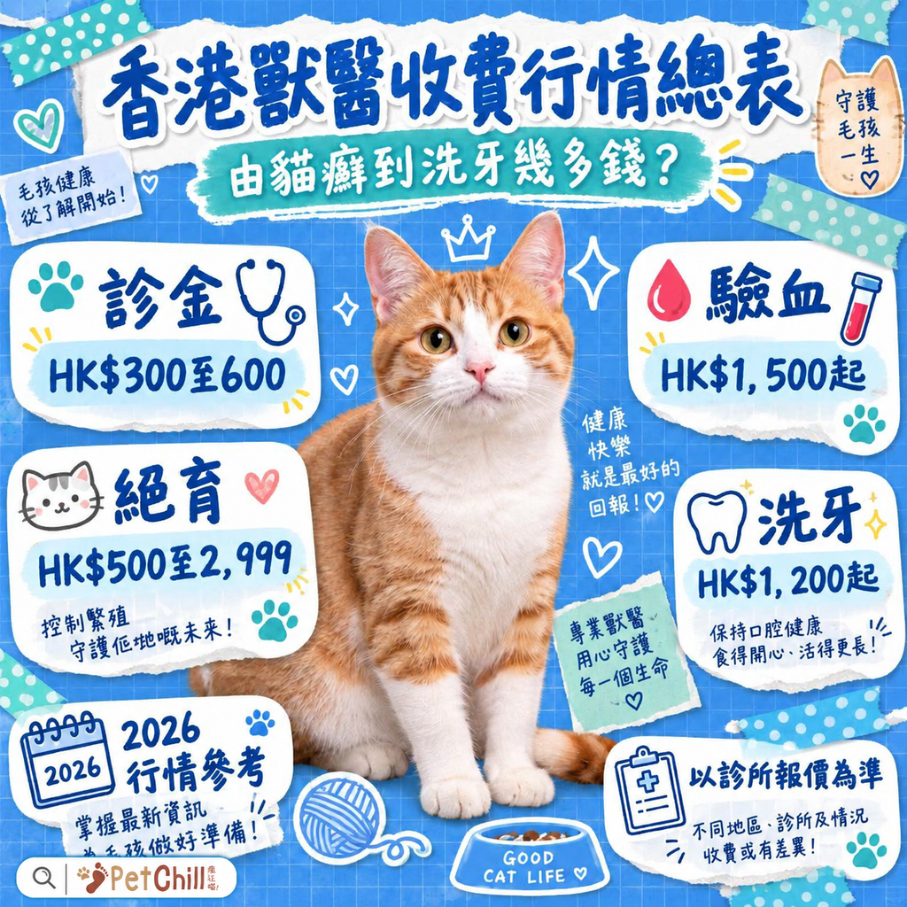 香港獸醫收費行情總表：診金、檢查、絕育、洗牙費用一覽