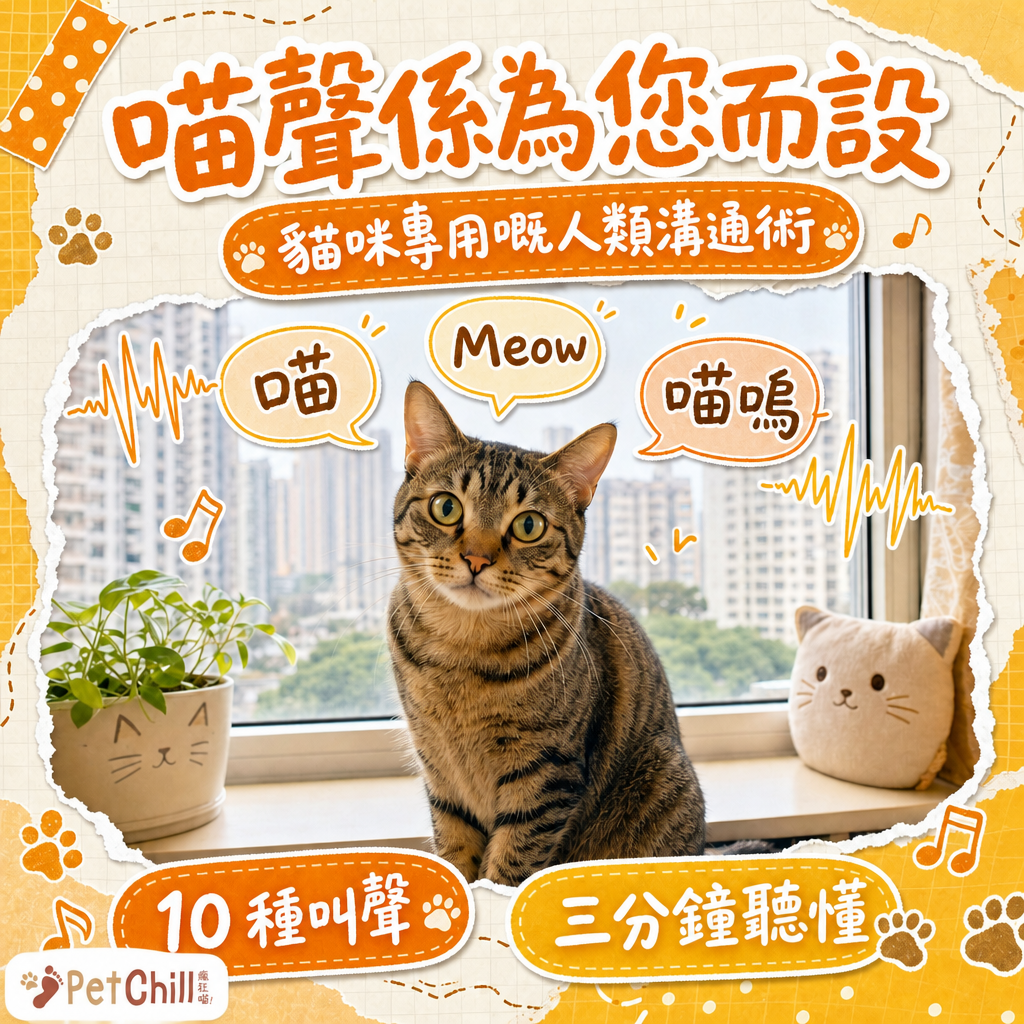 貓叫聲翻譯機 2026｜10 種貓叫聲意思＋異常叫聲判斷，聽懂主子心聲｜PetChill 教學配圖