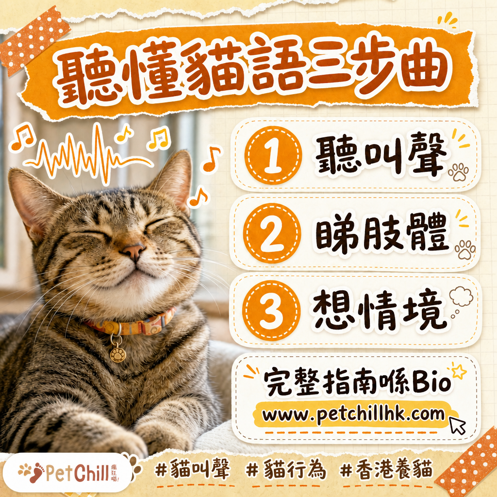 貓叫聲翻譯機 2026｜10 種貓叫聲意思＋異常叫聲判斷，聽懂主子心聲｜PetChill 教學配圖