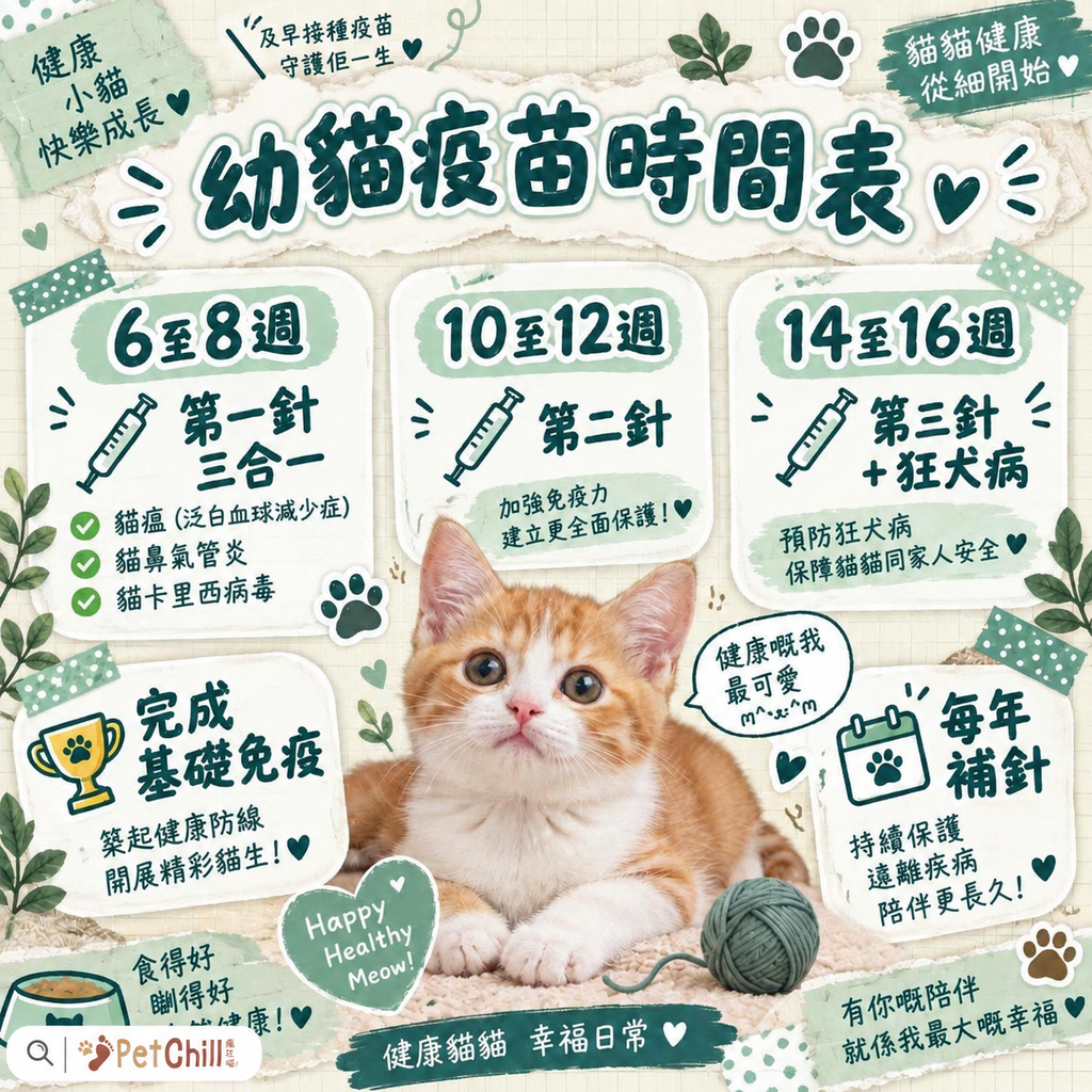 疫苗杜蟲絕育互動年曆|香港貓咪全齡時間軸 配圖