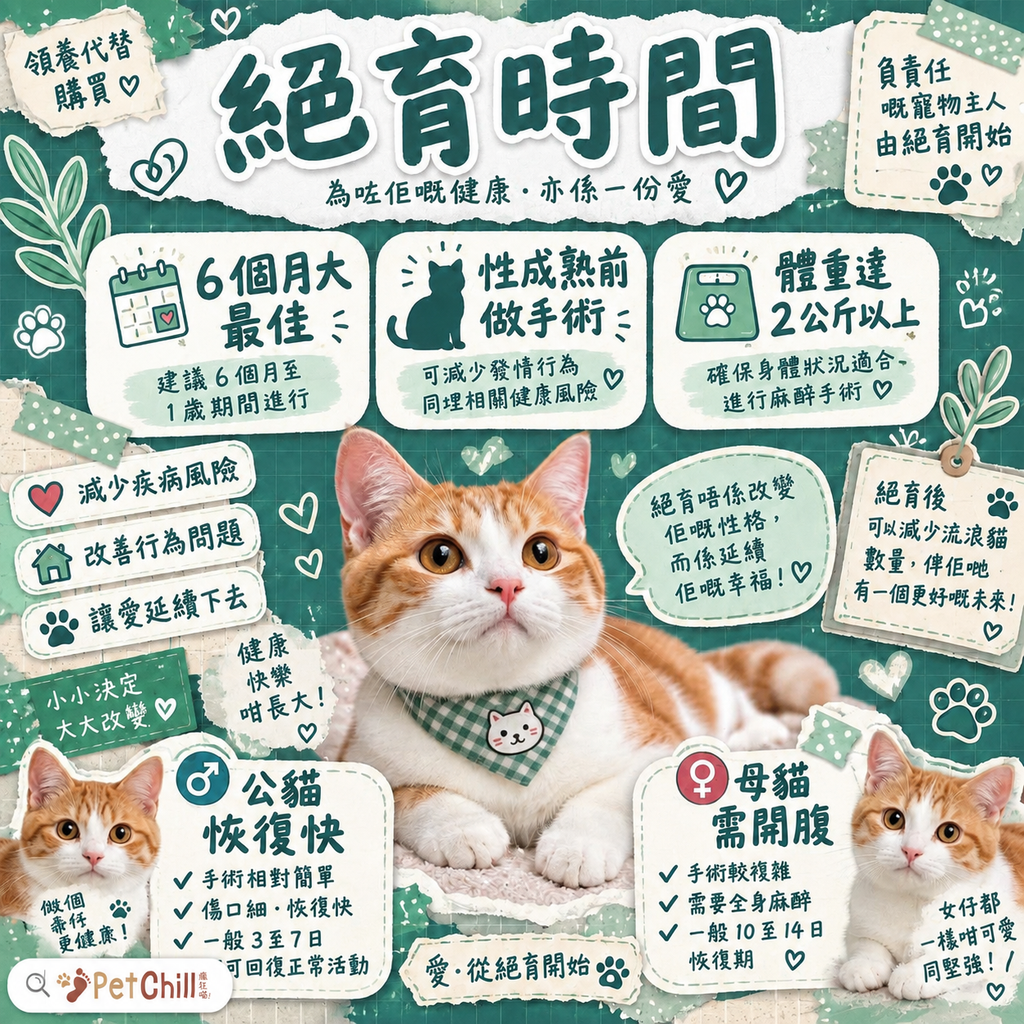 疫苗杜蟲絕育互動年曆|香港貓咪全齡時間軸 配圖